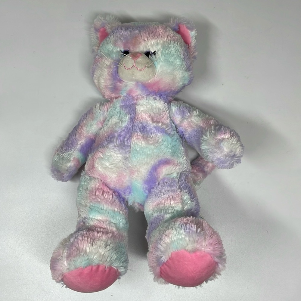 Build a Bear Rainbow Pastel Tie Dye Kitty Cat Plush ~18"